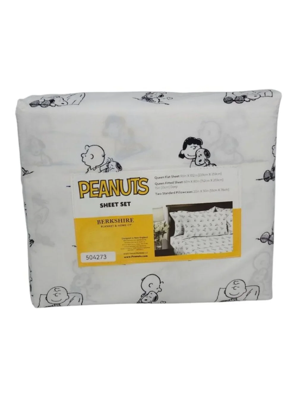 Peanuts Queen Size Sheet Set By Berkshire Snoopy & Friends Design Black & White